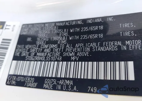 2020 Toyota Highlander Xle from USA, damaged, VIN 5TDGZRBH0LS510748